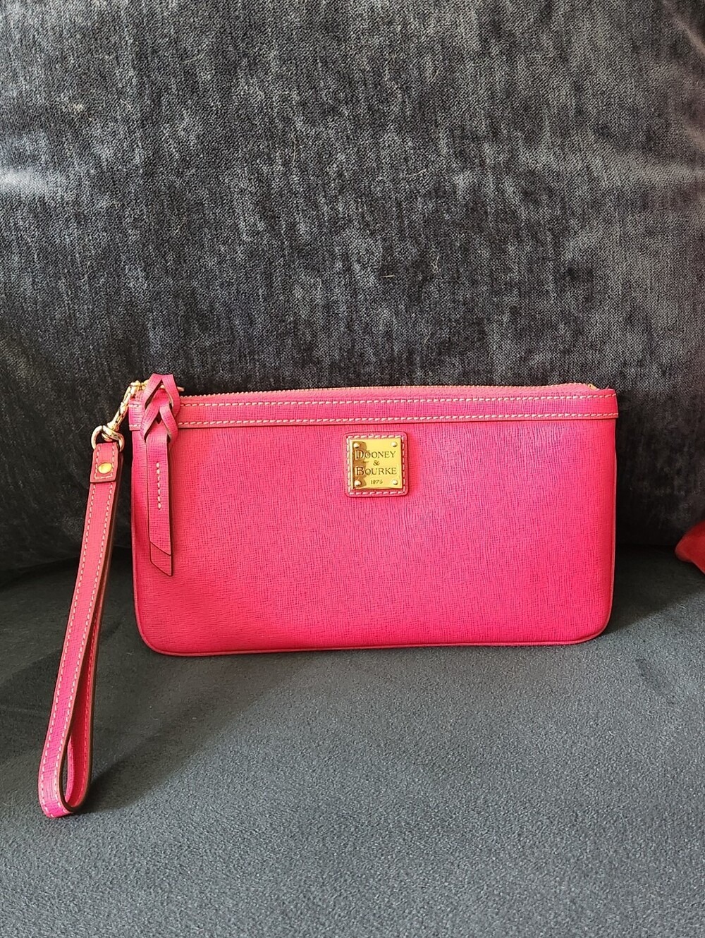 Dooney & Bourke Hot Pink Wristlet Clutch with Gold Plaque